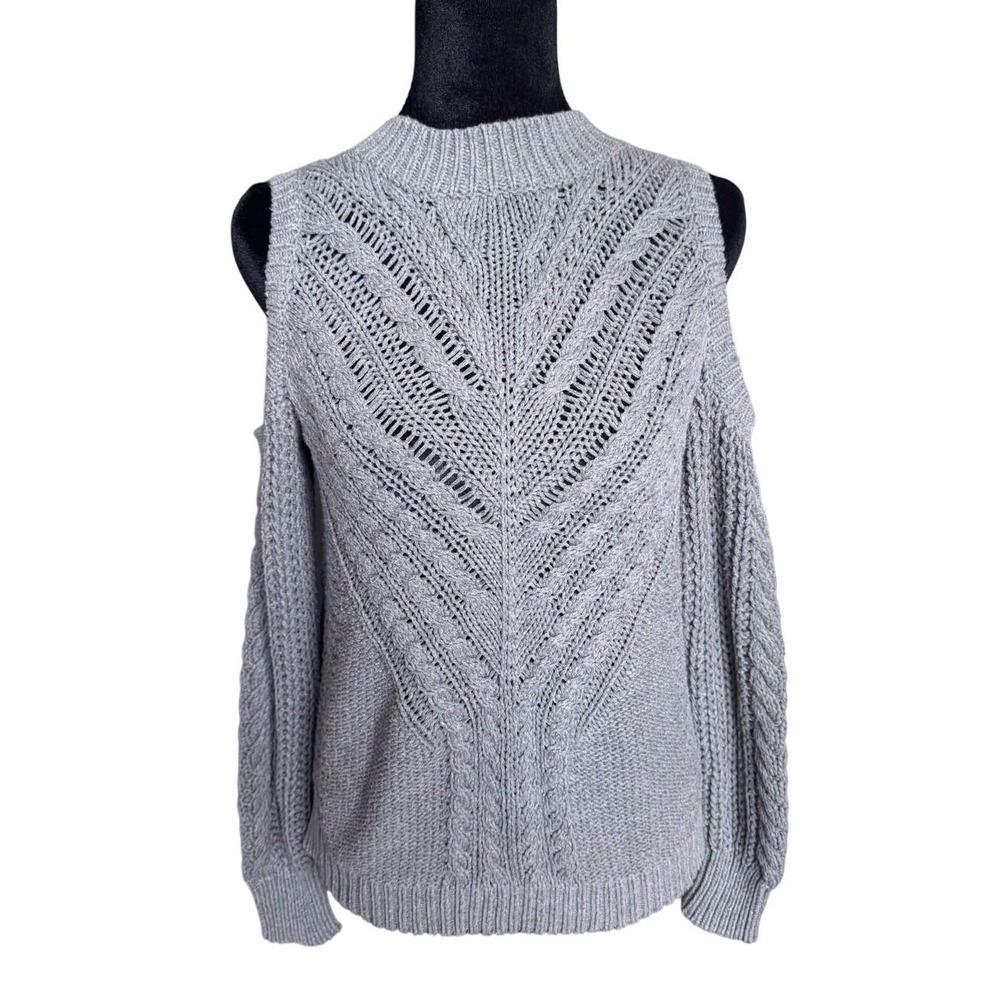 Aeropostale Gray Cold Shoulder Cable Knit Sweater Medium Indie Cozy Fall Autumn